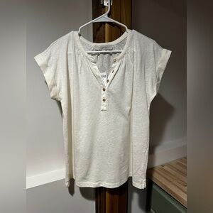 LOFT White Short Sleeve Top with Button Accents